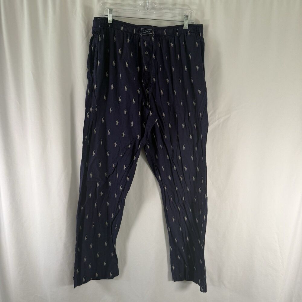 Polo Ralph Lauren Pajama Pants Men's XL Blue White Pony 100% Cotton Drawstring